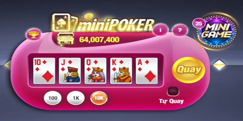 Giao diện tối giản của Mini Poker đổi thẻ